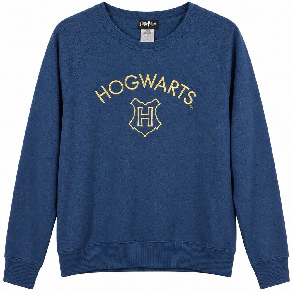 Harry Potter Hogwarts Sweatshirt XL Navy Gold Embroidered Crest Crewneck